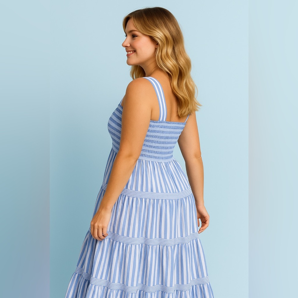 Blue & White Striped Coastal Sleeveless Maxi Dress, 1X, NWT! - Picture 9 of 15
